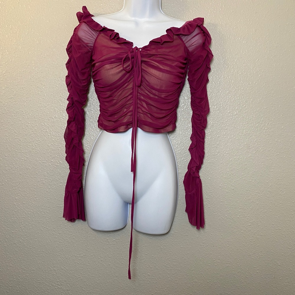 Purple Mesh Top Medium Lace Up Whimsigoth Witchy Dark Feminine Romantic Ren Fair